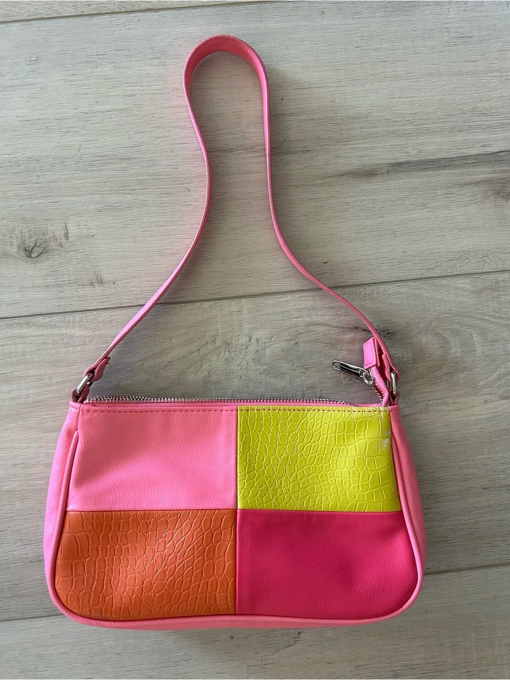 Wild Fable Colorblock Pink Shoulder Bag with Orange & Yellow Panels